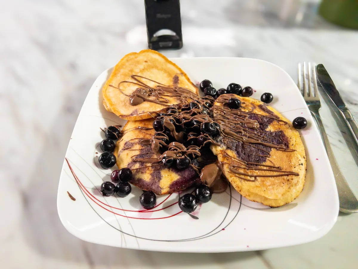 A stack of blueberry pancakes, a sweet start to a birthday in Louth Bay.