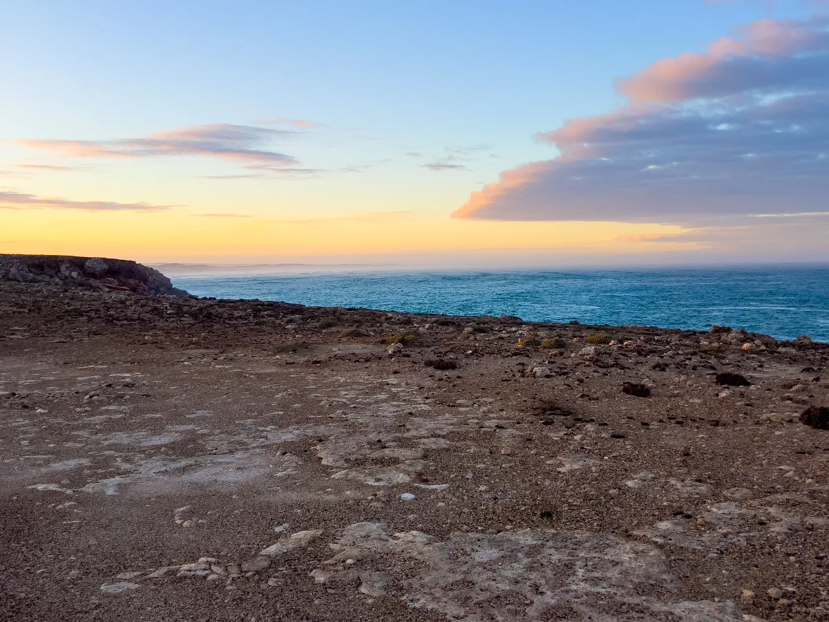 The District Council of Elliston coastline fades into the distance under a brightening sky.