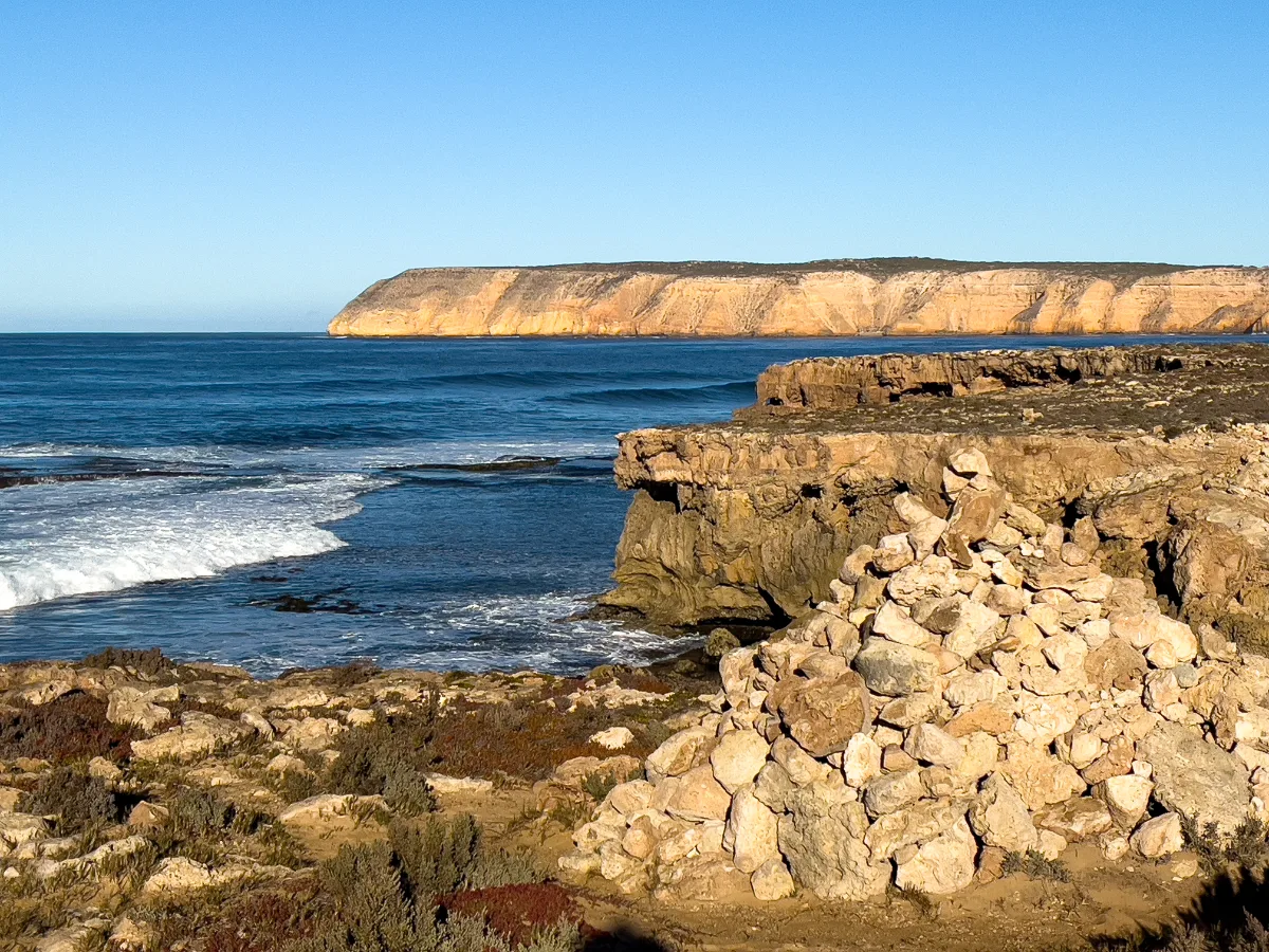 A cairn stands sentinel over the Venus Bay coastline.