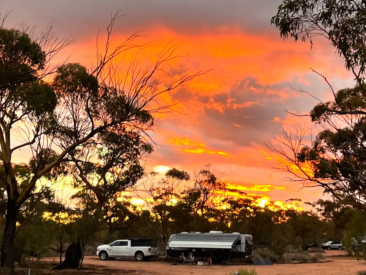 The last light of day bathes our campsite at Eaglestone Rock in a warm, orange glow.