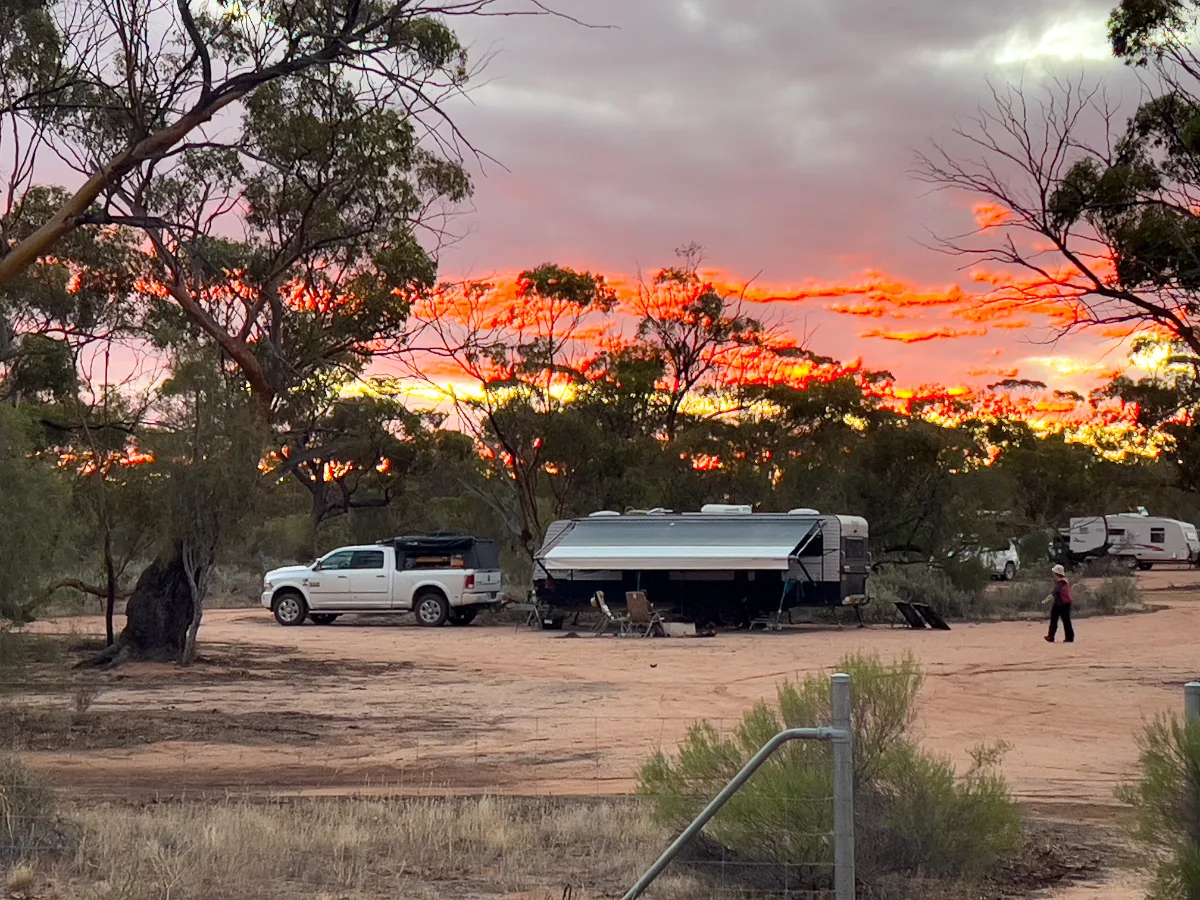 The fiery sunset over Nungarin painted the sky in vivid hues of orange and red.