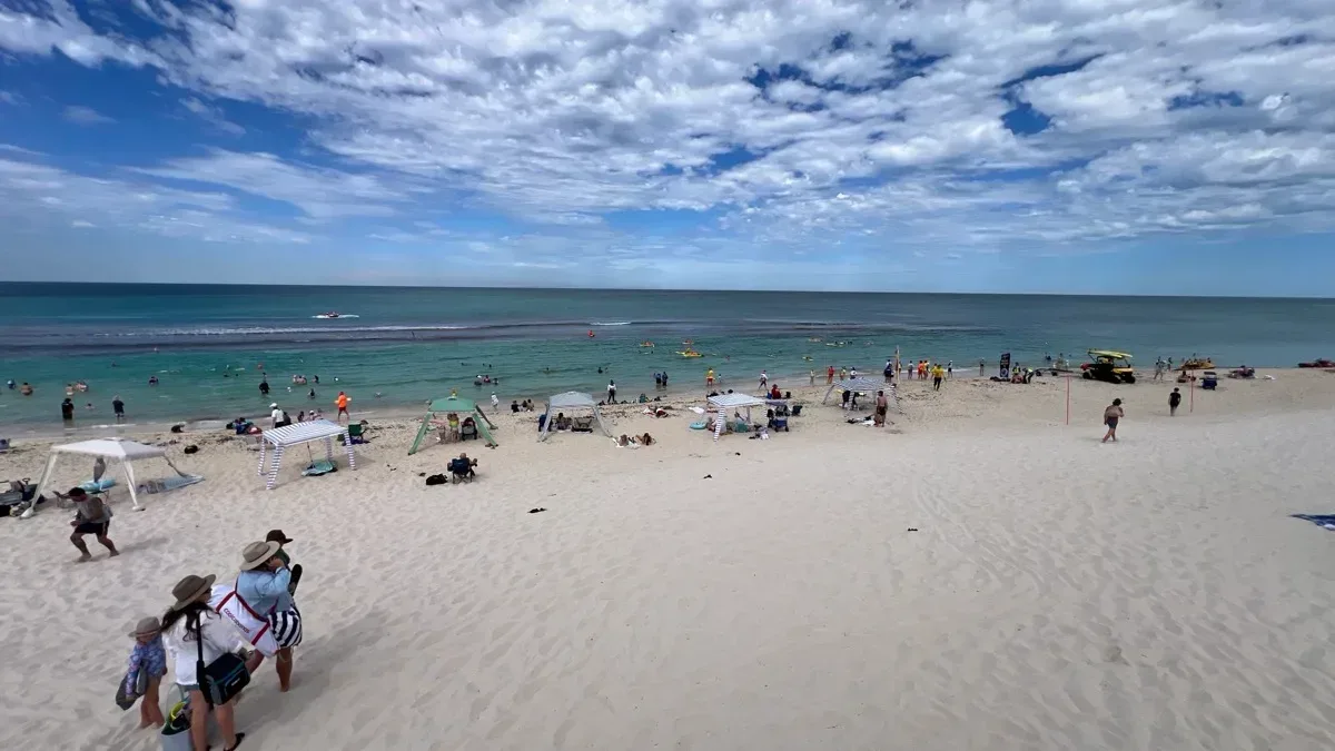 Calm lagoon waters and endless sand at Yanchep Beach