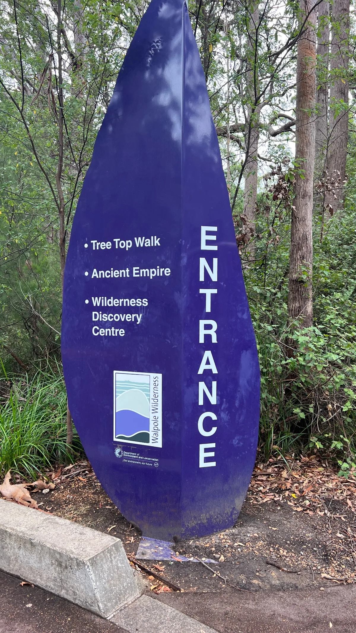 The entrance sign for the Valley of the Giants complex, hinting at the treetop adventures to come.